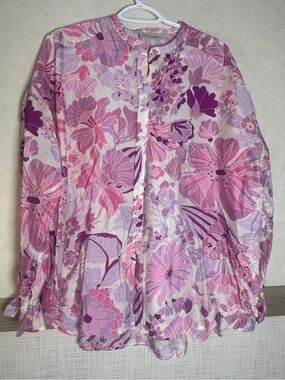 Floral Button-Front Blouse in Pink